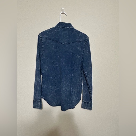 True Religion Georgia Denim Shirt Women Size Large Western Snap Button Cowgirl - Picture 3 of 12